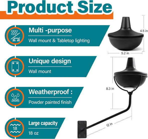 Wall Mounted Citronella Torches Set Of 6 24 Oz Garden Torches For Outside Refillable Flame Light Torch Outdoor Metal Torch For Yard Patio Deck Garden Party Landscape