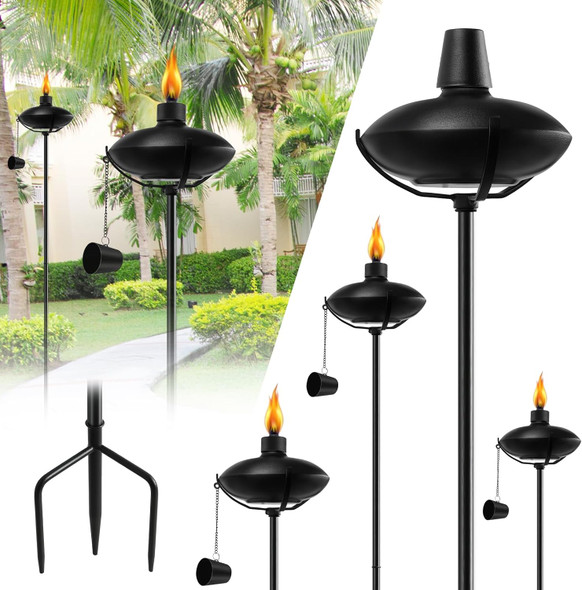 6 Pack Home Garden Torch Outdoor Metal Torch Garden Décor55-Inch d Citronella Torches With 3-Prong Grounded Stake Metal Light Torches For Party Patio Pathway (More Stable)