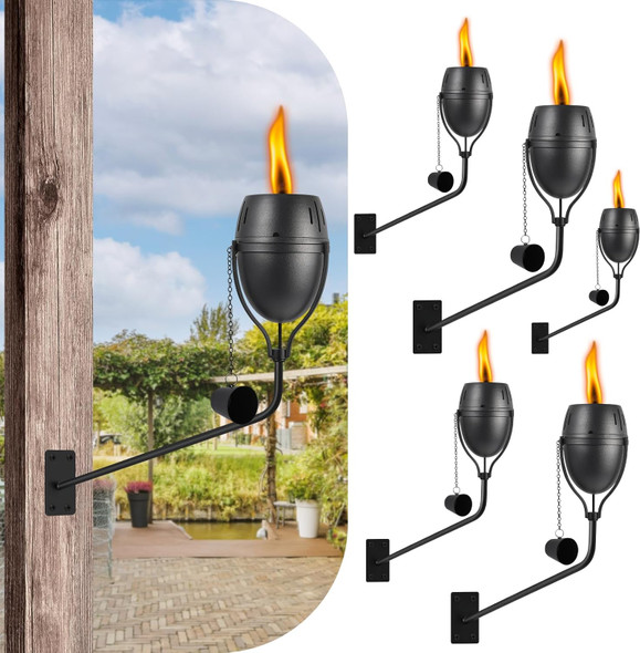 Wall Mounted Citronella Torches Set Of 6 14 Oz Garden Torches For Outside Refillable Flame Light Torch Outdoor Metal Torch For Yard Patio Deck Garden Party Landscape