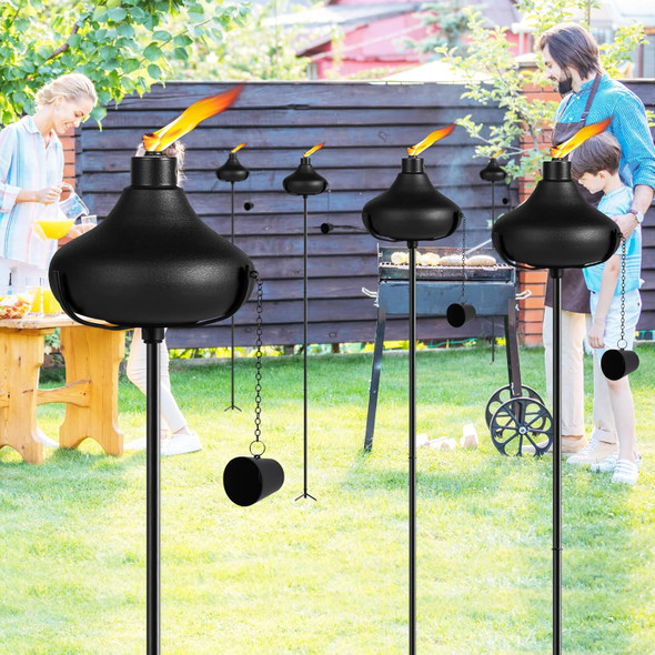 24.5 Oz Home Garden Torch Set Of 6 Outdoor Metal Torch Garden Décor55-Inch d Citronella Torches With 3-Prong Grounded Stake Metal Light Torches For Party Patio Pathway