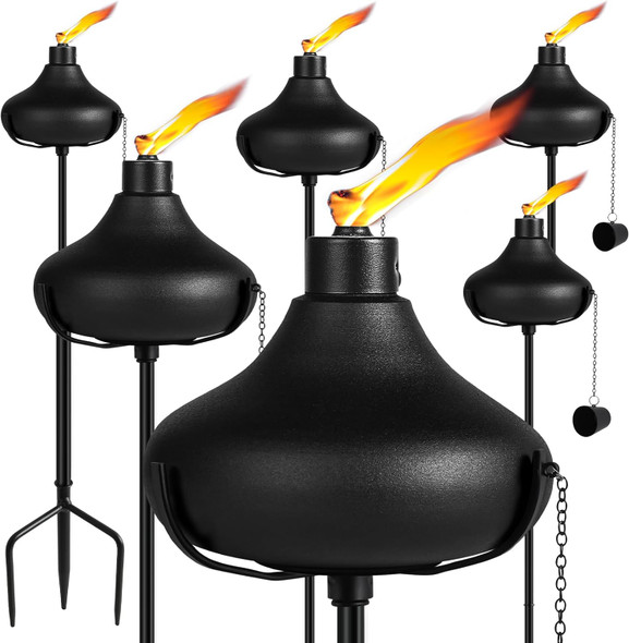 24.5 Oz Home Garden Torch Set Of 6 Outdoor Metal Torch Garden Décor55-Inch d Citronella Torches With 3-Prong Grounded Stake Metal Light Torches For Party Patio Pathway