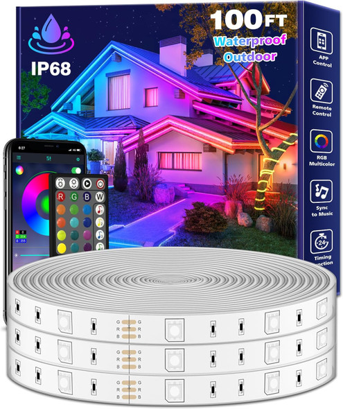 100Ft Outdoor Led Strip Lights WaterproofMusic Sync Rgb Ip68 Outside Led Light Strips Waterproofs With App And RemoteExterior Led Rope Lights Waterproof For DeckBalconyRoofGardenPool