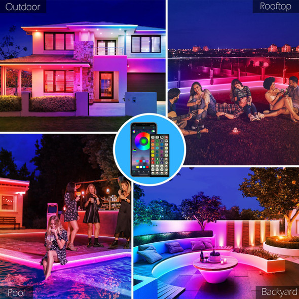 100Ft Outdoor Led Strip Lights WaterproofMusic Sync Rgb Ip68 Outside Led Light Strips Waterproofs With App And RemoteExterior Led Rope Lights Waterproof For DeckBalconyRoofGardenPool
