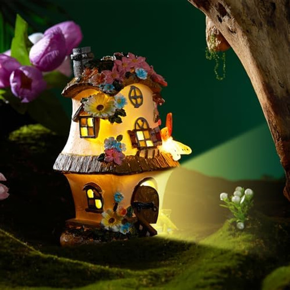 Solar Fairy Houses For Outside 8.3InFairy Garden Houses OutdoorFor Outdoor Garden Statues Decor Miniature Gnomes Decorations AccessoriesDecorations For Yard Miniature Doors Figurines