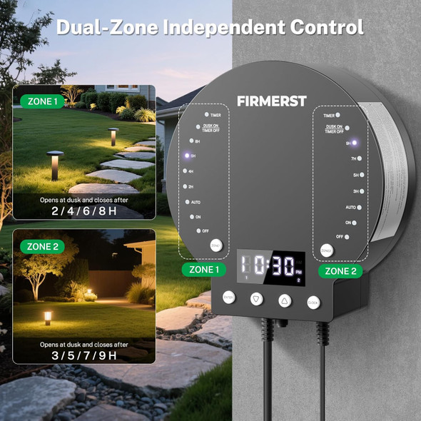 Firmerst 2 Zone 300W Low Voltage Landscape Lighting Transformer With Photocell Sensor And Timer Firmerst 2 Zone 300W Low Voltage Landscape Lighting Transformer With Photocell Sensor And Timer