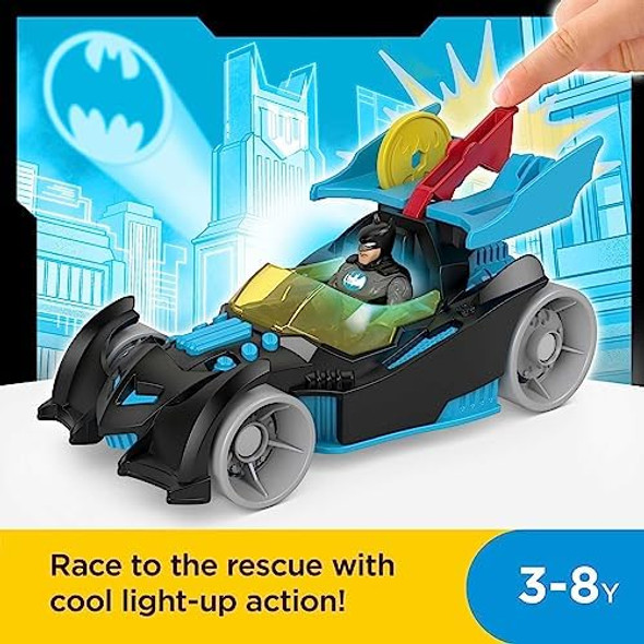 Fisher-Price Imaginext Dc Super Friends Batman Toy Bat-Tech Racing Batmobile Car & Light-Up Figure For Preschool Pretend Play Kids Ages 3+ Years