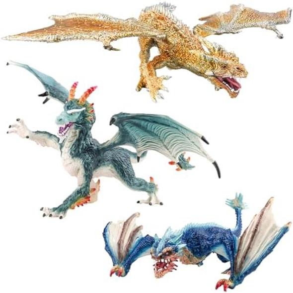 Fistone Western Dragon Toy Set 3 Pcs Realistic Battle Dragon Lion Dragon Demon Dragon Figurines Creature Dragon Playset For Kids Dragon Toy Action Figure For Kids Ages 3+