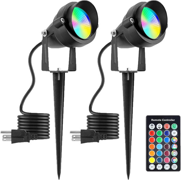 Christmas Spotlight Outdoor 15W With Remote Control 110V Cob Led Spot Lights Outdoor Rgb Color Changing Landscape Lights For Yard Tree Path Garden Decor(4 Pack)