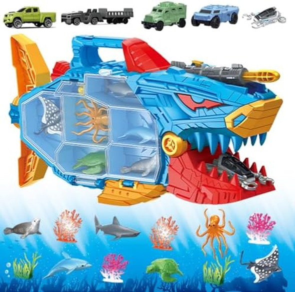 Shark Toy & Deep Sea Creatures Ocean Animal Toys With Truck Cars 18 Piece Educational Playset For Kids Ages 3+ Years Old Indoor & Outdoor Play Preschool Learning For Boys Girls Shark Toy & Deep Sea Creatures Ocean Animal Toys With Truck Cars 18 Piece Educational Playset For Kids Ages 3+ Years Old Indoor & Outdoor Play Preschool Learning For Boys Girls