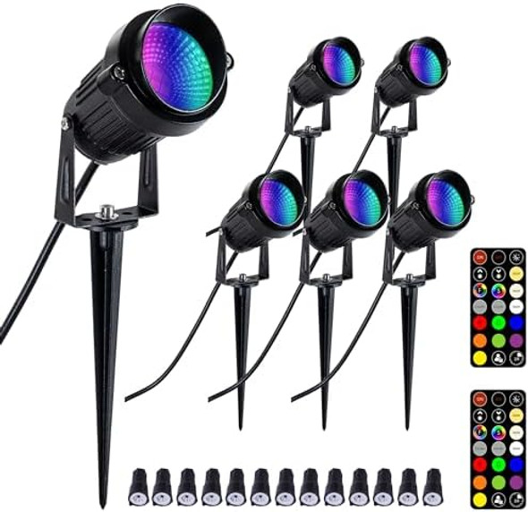 Ftl Rgb Low Voltage Landscape Lighting Spotlight Outdoor Color Changing Landscape Lights With Remote Control 24V Landscaping Lights Ip65 Waterproof 12W Ac/Dc 12V With Connectors For Yard Path 6-Pack