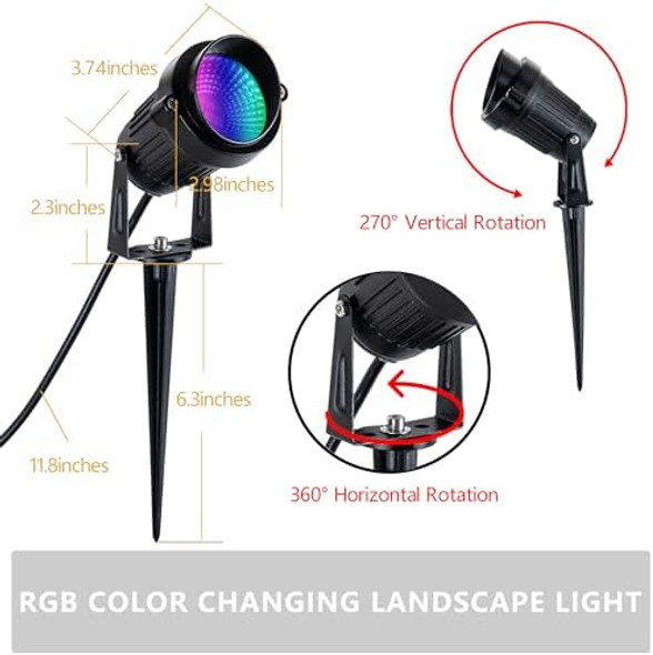 Ftl Rgb Low Voltage Landscape Lighting Spotlight Outdoor Color Changing Landscape Lights With Remote Control 24V Landscaping Lights Ip65 Waterproof 12W Ac/Dc 12V With Connectors For Yard Path 6-Pack