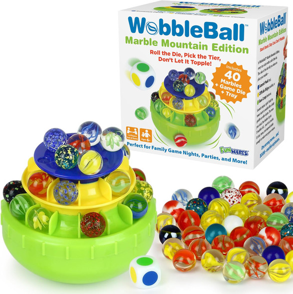 The Original Wobbleball Marble Balancing Game – Colorful Marbles Stored Inside For Easy Cleanup Family Fun Party Game 1–4 Players – 3-Tier With Die & Marble Tray