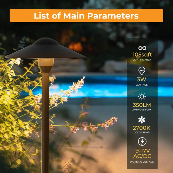 Gardencoin Low Voltage Pathway Lights (8.5'' Shade 21.5'' Tall)，12V Outdoor Led Landscape Path Lights Wired Aluminum Pathway Lighting With 3W 2700K Replaceable Bulb For Walkway Garden Yard 6 Pack