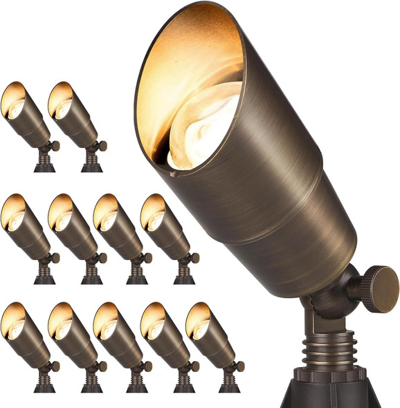 Gardencoin Solid Brass Outdoor Landscape Spotlight 12V Low Voltage Led Spot Light Waterproof For Garden And Yard Uplighting Bronze Heavy Duty Accent Lighting Fixture With 2700K Bulb Single