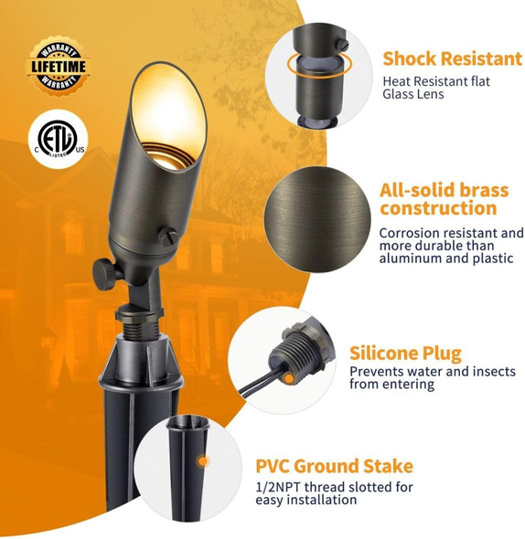 Landscape Spotlights Low Voltage - 12V Brass Outdoor Uplight Low Watt Wired Mr11 Led Spot Lights Ip65 Waterproof Bronze For Garden Yard Tree House With 2.5W 2700K Warm White Bulb