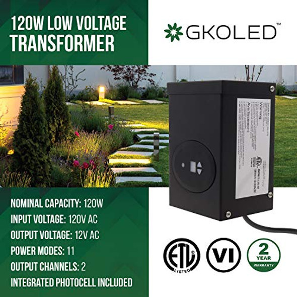 Gkoled 1 Pack Etl Listed 120W Low Voltage Transformer With Photocell And Timer 6 Pack 9 W Led Low Voltage Outdoor Landscape Spot Light