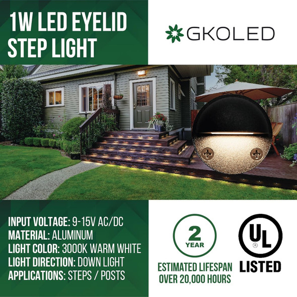 Gkoled 8-Pack Low Voltage Led Deck Lights Mini Size Eyelid Step Lights With 0.8W Integrated Led Chips Ip65+ Rated Waterproof For Outdoor 3000K Die-Cast Aluminum With Black Powder Coated Finish
