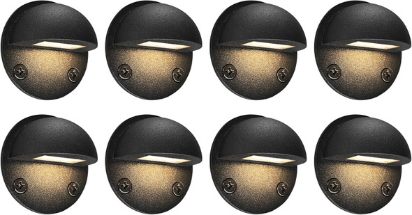 Gkoled 8-Pack Low Voltage Led Deck Lights Mini Size Eyelid Step Lights With 0.8W Integrated Led Chips Ip65+ Rated Waterproof For Outdoor 3000K Die-Cast Aluminum With Black Powder Coated Finish
