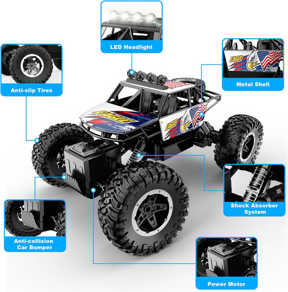 Remote Control Car For Kids Rc Truck 1:14 Scale All Terrain Off-Road Monster Truck 4Wd Electric Vehicle With 2.4 Ghz Remote Control 90 Minutes Running Time