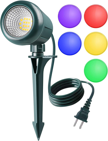 Halloween Spotlights Outdoor 120V Plug-In Christmas Spot Light 5000K Led Landscape Lighting With 5 Color Lenses (Red Green Blue Purple Yellow) Ip67 Waterproof 4 Pack