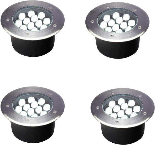 Outdoor Ground Lights 12WHigh Voltage 110V 120V Well LightDiameter 7 InchesWaterproof Landscape Lighting WiredWhite 6500KRecessed Tree Uplighting For PathwayWalkwayDeckPack Of 4