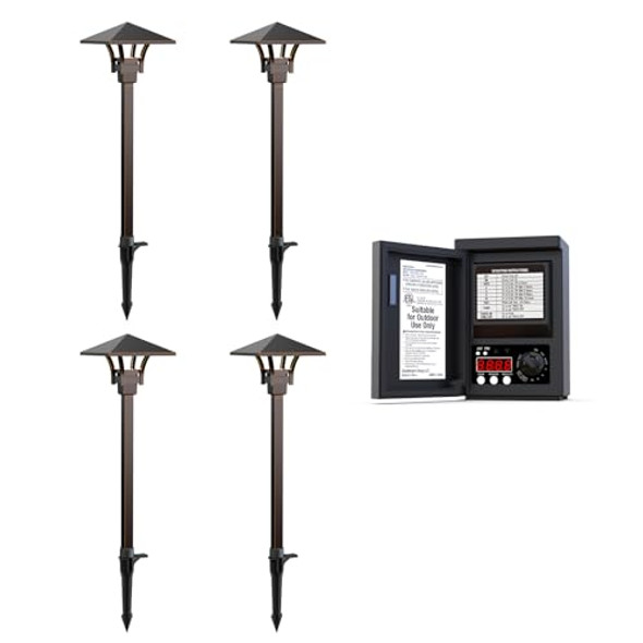 Goodsmann 200W Low Voltage Transformer With 4Pk Landscape Lighting Low Voltage Landscape Path Lights Oil Rubbed Bronze Path Lights Low Voltage 4W Led 32 Lumen 3000K Warm White