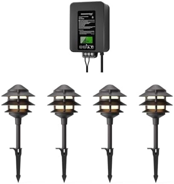 Goodsmann Landscape Lighting 4Pk Pathway Lights Low Voltage 2.2 Watt Led 12V Ac Landscape Lights 30 Lumen Warm White With 300W Low Voltage Transformer