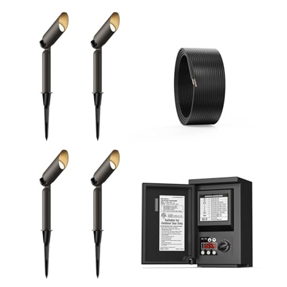 Goodsmann Low Voltage Transformer 200 Watt With 4Pk 3W Led Landscape Light 100 Lumens Spot Lights 100Ft 16Awg Landscape Lighting Cable Goodsmann Low Voltage Transformer 200 Watt With 4Pk 3W Led Landscape Light 100 Lumens Spot Lights 100Ft 16Awg Landscape Lighting Cable