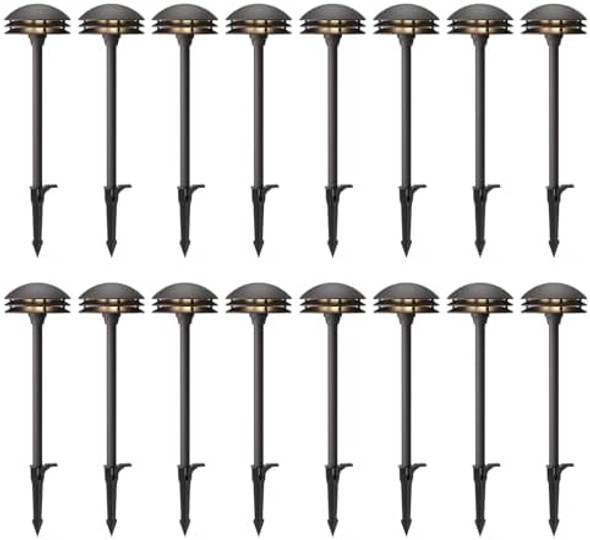 Goodsmann Landscape Lighting Low Voltage Pathway Lights Led 16Pk 4W 80 Lumen Outdoor Landscape Lighting 3 Tier Pagoda Landscape Path Light 3000K Warm White Metal 12V Ac Walkway Lights