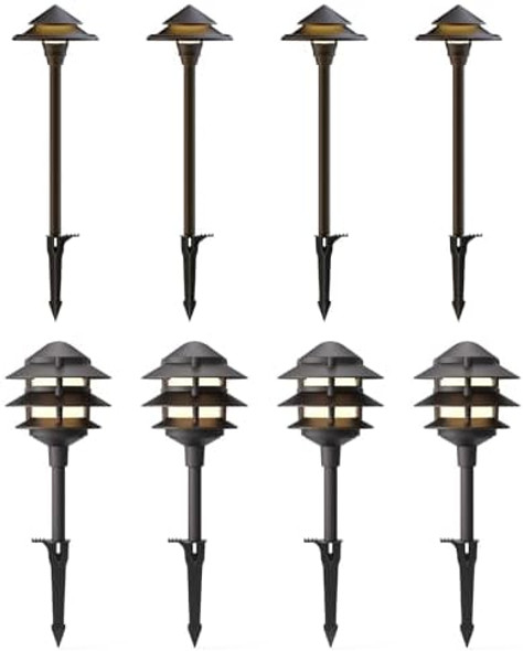 Goodsmann Landscape Lighting 4Pk Pathway Lights Low Voltage 2.2W 30 Lumen Landscape Lights With 4Pk 12V Ac 4W 32 Lumens Path Lights 2 Tier Pagoda Outdoor Lights With Metal Stakes Cable Connectors