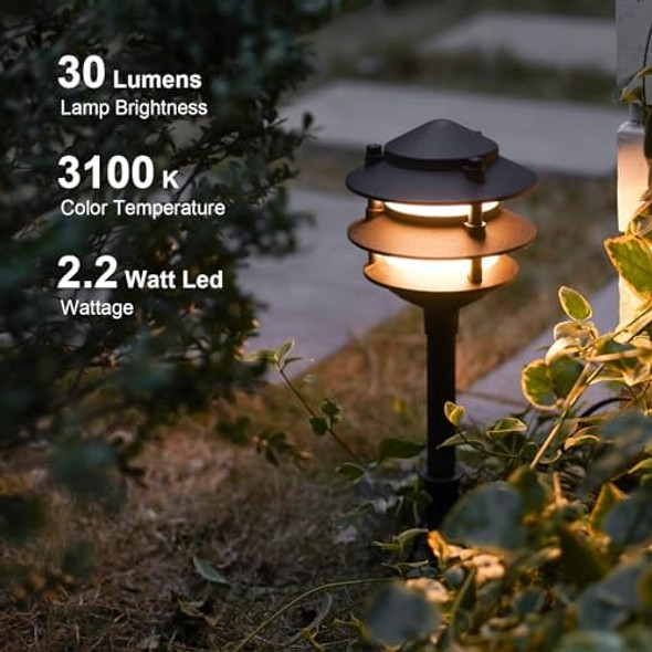 Goodsmann Landscape Lighting 12Pk Pathway Lights Low Voltage 2.2 Watt Led 12V Ac Landscape Lights 30 Lumen Warm White With Cable Connectors Metal Stakes