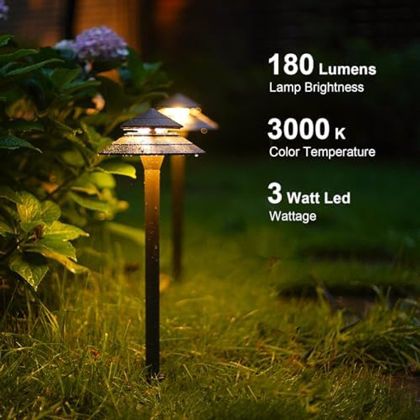 Goodsmann 8Pk Low Voltage Pathway Lights Kits 3W Led 180 Lumen 2 Tier Pagoda Path Light With 300W Low Voltage Transformer 120V Ac To 12V/15V Ac Multi Tap Output Stainless Steel Transformer
