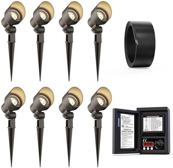 Goodsmann Low Voltage Spotlights Landscape Lighting 3W Led 200 Lumen 8Pk Outdoor Lights With Metal Stake Connector And 120W Low Voltage Transformer And 100Ft 16Awg Cable Goodsmann Low Voltage Spotlights Landscape Lighting 3W Led 200 Lumen 8Pk Outdoor Lights With Metal Stake Connector And 120W Low Voltage Transformer And 100Ft 16Awg Cable