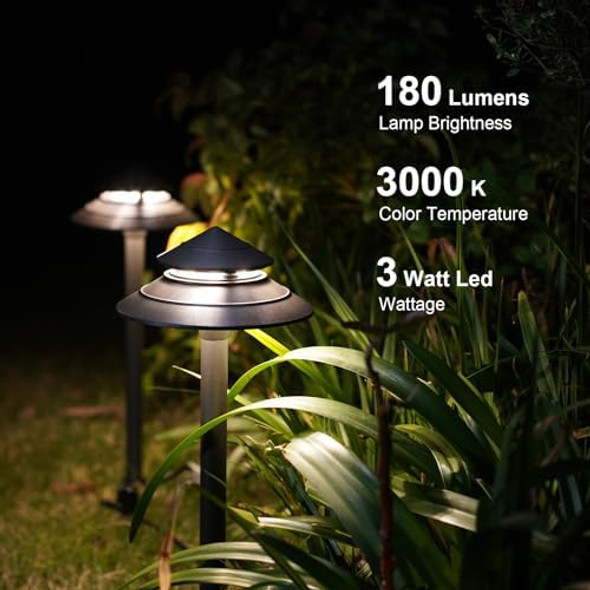 Goodsmann Landscape Lighting 120W Low Voltage Transformer With Pathway Lights Kits 3W Led 8Pk 180 Lumens Path Light And 8Pk 5W Led Spotlight