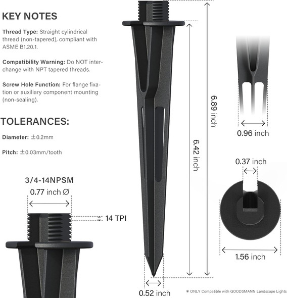 Goodsmann 2Pcs Metal Spikes Stakes With Male Thread 3/4-14Npsm 0.77In For Low Voltage Landscape Lights Compatible With Goodsmann Landscape Lights 9920-1838-02