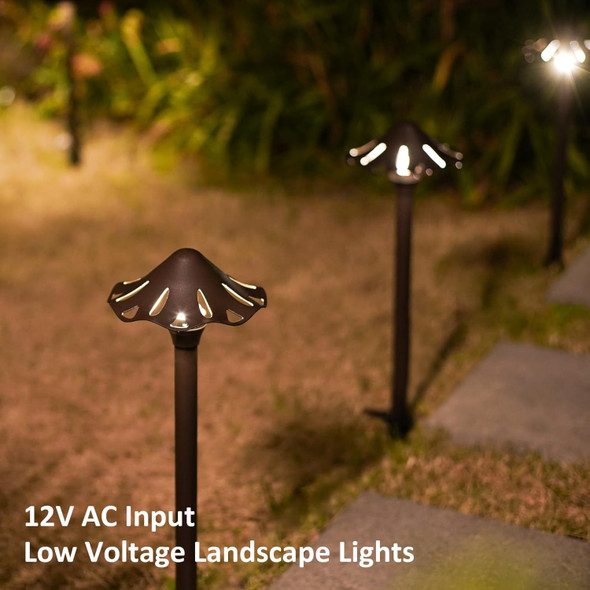 Goodsmann 8Pk Outdoor Low Voltage Pathway Lights 3W Metal Landscape Lighting Kit 180 Lumen 3000K Warm White Led 12 Volt Hardwired Path Lights With Connector And Stake