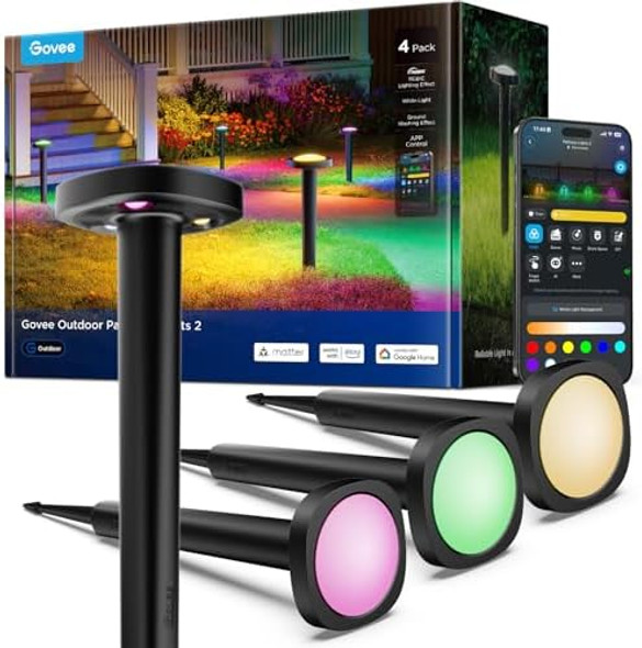 Govee Outdoor Pathway Lights 2 Ip66 Waterproof Patio Lights 60+ Scene Modes Landscape Lighting For Yard Garage Garden Lawn Outdoor Decor Works With Alexa Google Assistant Matter Wired 4 Pack