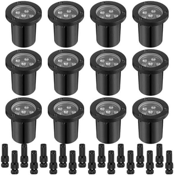 12 Pack 6W Well Lights Landscape In Ground Outdoor 12V-24V Ip68 Waterproof Low Voltage Led Landscape Fence Light Spotlight With Connector For Yard Garden Pathway Driveway Deck Step