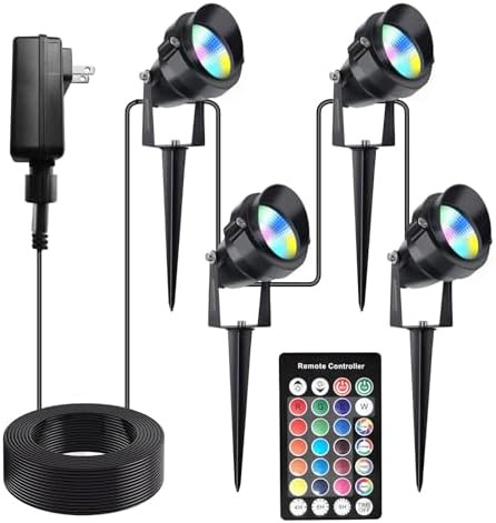 St. Patrick'S Day Spotlight Outdoor Rgb Color Changing Landscape Lights With Remote 20W 12V Low Voltage Waterproof Spot Lights Outdoor For Yard Garden Walkways Decor 4 Lights
