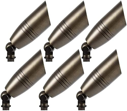 H&A Solid Brass Landscape Lighting Spotlight Pack Of 6 Outdoor Lights 12V Low Voltage With Spike Stand
