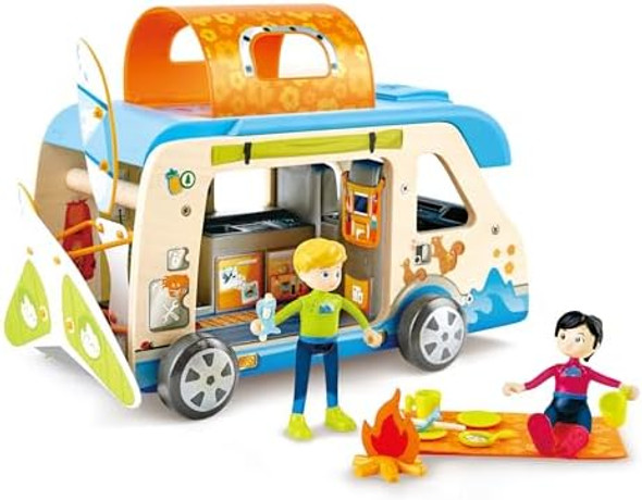 Hape Adventure Van 23-Piece Wooden Pretend Play Camper Van Toy Set With Camping Accessories