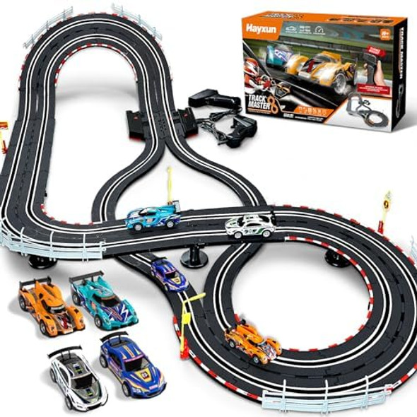 Electric Slot Car Race Track Sets - Race Car Track Sets With 4 Slot Cars 1:43 With Headlights 2 Hand Controllers Dual Racing Game Lap Counter Birthday Toys For Children