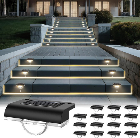 ​16 Pack Solar Deck Lights Outdoor Led Solar Step Lights Ambient Ribbon Glow Waterproof Fence Lights Auto Dusk To Dawn Step Lights For StairsOutside Backyard Balcony(Warm White)