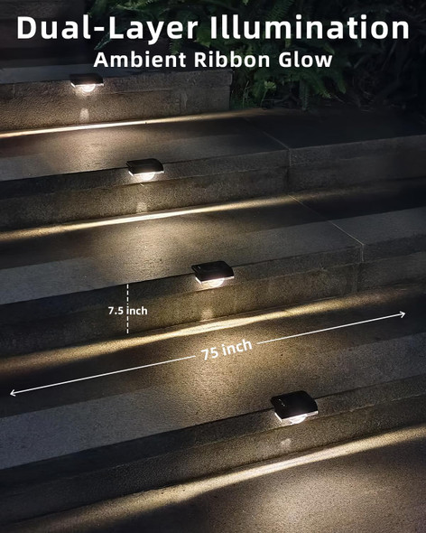 ​16 Pack Solar Deck Lights Outdoor Led Solar Step Lights Ambient Ribbon Glow Waterproof Fence Lights Auto Dusk To Dawn Step Lights For StairsOutside Backyard Balcony(Warm White)