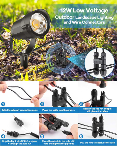Hiboitec 12W Low Voltage Landscape Lighting With Connectors Spotlights Landscape Lights Kit 12-24V Ac/Dc Ip65 Waterproof 2700K For House Yard Trees Garden Outdoor 24 Packs