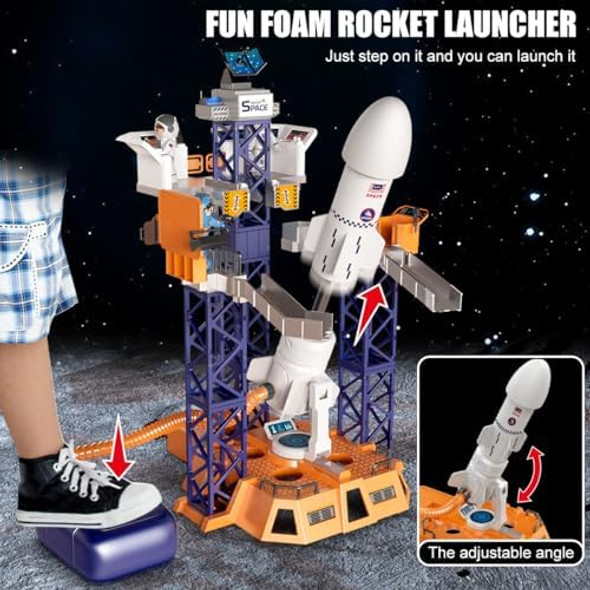 2-In-1 Rocket Launcher And Space Shuttle Toys Model For Kids Ages 3-12 Aerospace Stem Building Toys With Mini Projector Spaceship Educational Toys s For Boys Girls