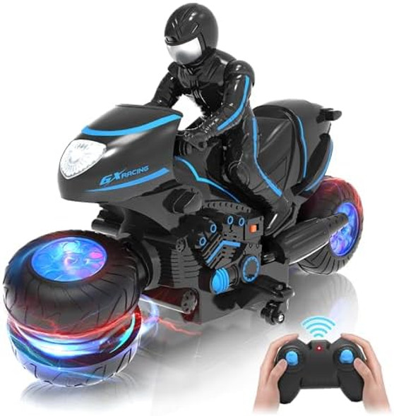 Rc Motorcycle Remote Control Motorcycle With Rgb Wheels Lights - 360-Degree Rotations Drifts High-Speed Rc Car Dirt Bike Toy For Boys 4-7 8-12 Years Kids
