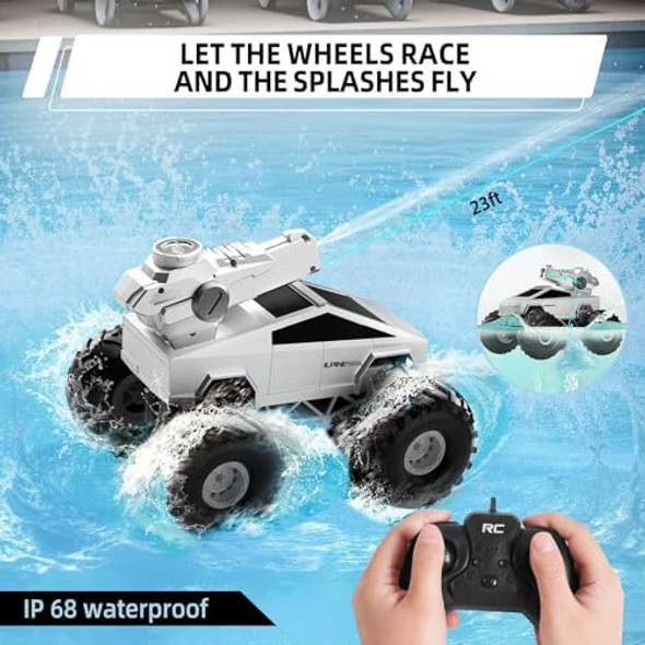 Remote Control Car Rc Truck - 1:16 Amphibious Fast Car With Water Cannon And 2.4Ghz Remote Control Max 22Km/H Speed 4Wd Cyber Toy For All Terrain Waterproof Rc Boat For Boys 6 7 8 9 10+