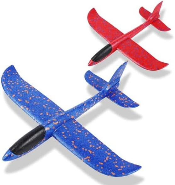 2 Pack Foam Airplanes 17.3 Inch Airplane Toys 2 Flight Mode Glider Plane Large Throwing Foam Plane Flying Toy For Kids Outdoor Sport Toys Birthday Party Favors s For 3-7 Year Olds