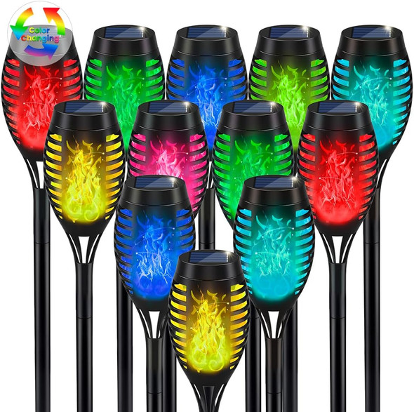 Ikeeruic Solar Halloween Flame Torch Lights For Outdoor Decor 12Pack Outdoor Lights Solar Powered Waterproof Led Torches For Outside Decor Luces Solares Outdoor Decorations For Patio Garden Art